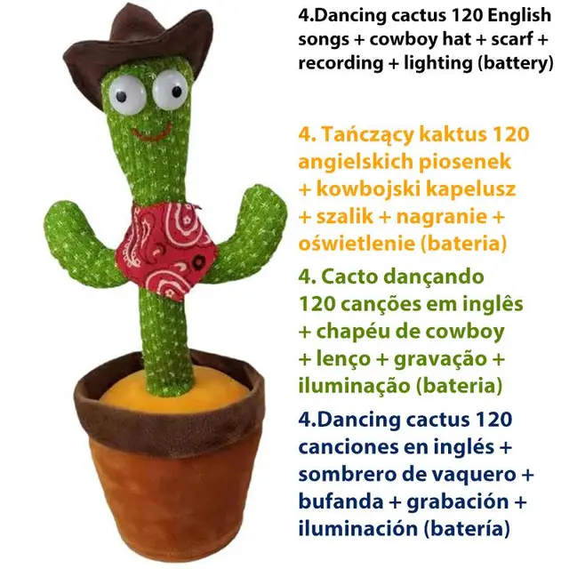 USB Charging Dancing Cactus Music Box Electronic Singing Plush Toy Cartoon Potted Holiday Decoration Gift Ornament For Home Model 4
