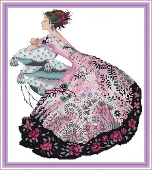

Woman in a skirt Printed Canvas DMC Counted Fabric Chinese Cross Stitch Kits printed Cross-stitch set Embroidery Needlework