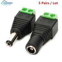 Connecteur DC 2.1x5.5mm, 5 paires de 5 pièces femelles + 5 pièces mâles, adaptateur de prise d'alimentation, câble de prise pour bande LED, caméra de vidéosurveillance 
