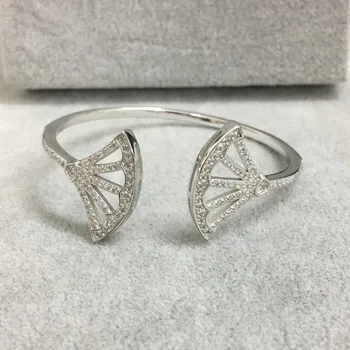 

925 Sterling silver Natural Sea shell Bracelet Fashion crystal geometric round Fan bangle Funny summer Beach party jewelry