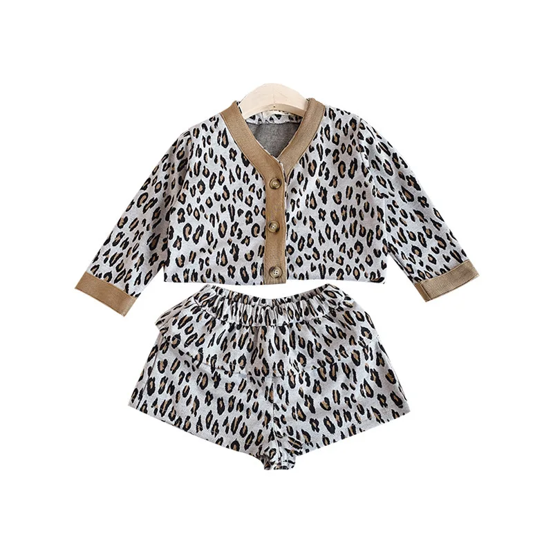 Детская одежда для девочек коллекция года, Новое поступление, Осеннее модное леопардовое пальто для девочек+ шорты, костюм из 2 предметов одежда для маленьких девочек