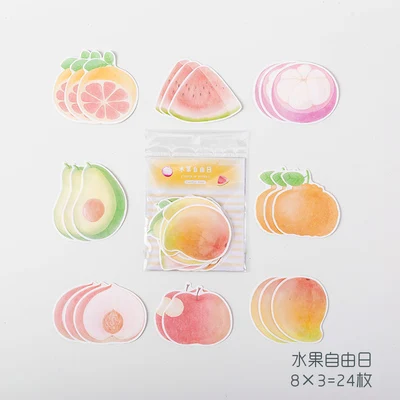 6 24 шт., Kawaii блокнот для заметок, креативные фрукты, не липкие, для заметок, сделай сам, скрапбукинг, пули, журнал, милые заметки, канцелярские товары для школы, студентов - Цвет: 6