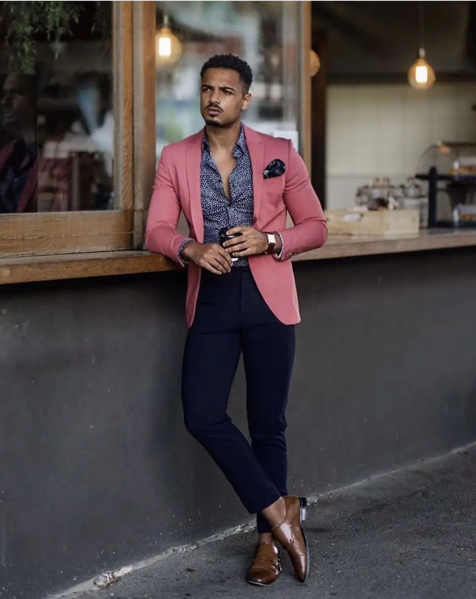 Traje de hombre con Blazer rosa, traje 2 novio, de boda, ropa de fiesta, chaqueta Formal de graduación + pantalones negros - AliExpress