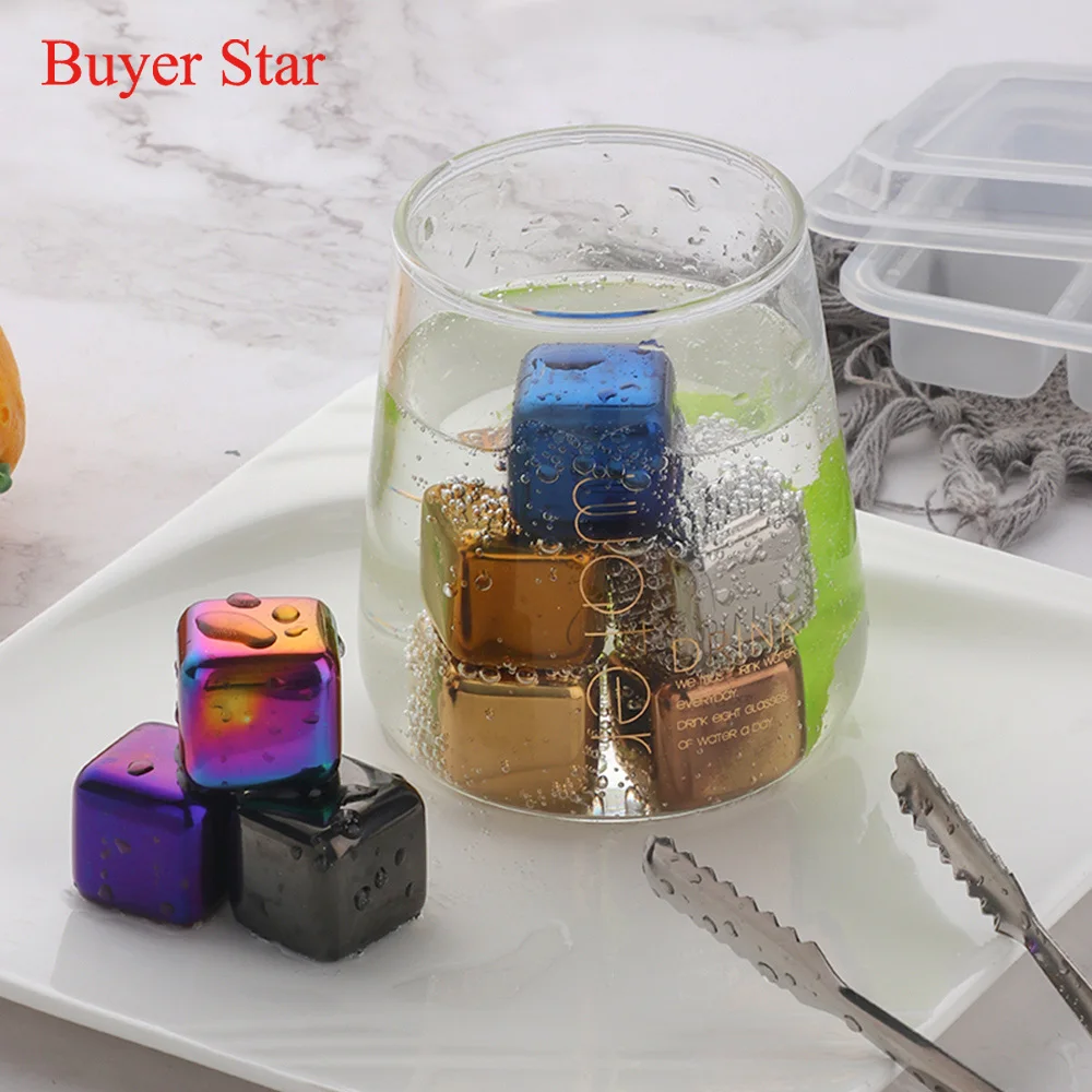 4/6/8PCS Reusable Whisky Stones Ice Cubes Set Food Grade Stainless Steel Wine Cooling Cube Chilling Rock Party Bar Tool Gift
