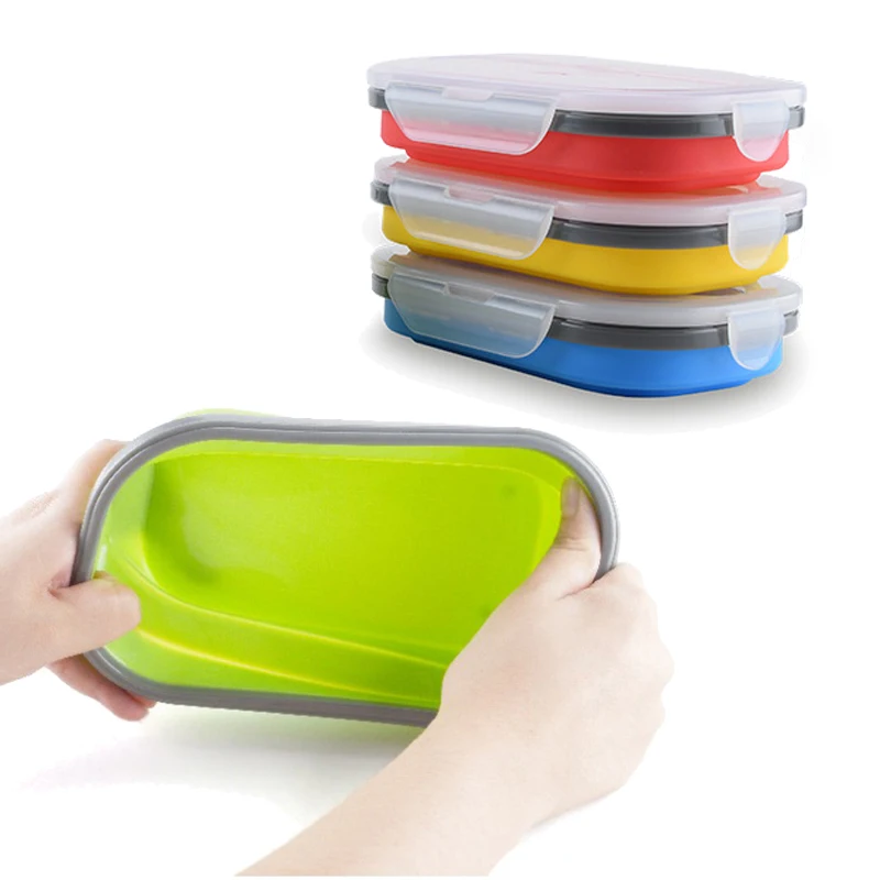 Silicone Scalable Folding Lunchbox Camping Travel Snack Fruit Food Storage Container Picnic Office Student Bento Box Dinnerware