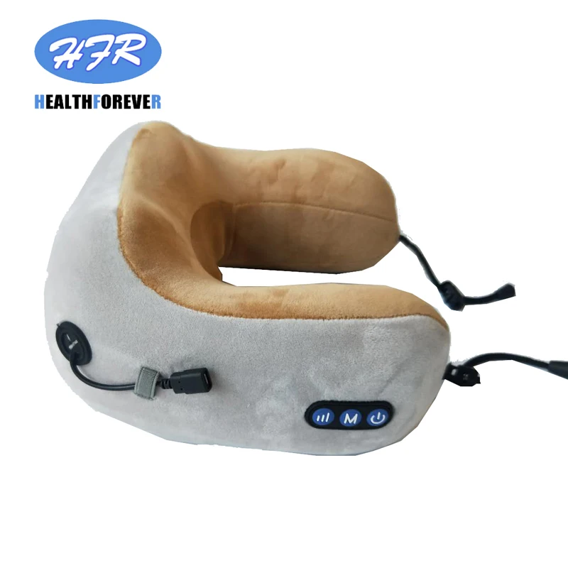 Multi-functional rechargeable neck and shoulder U type musical electric heated vibration kneading massage pillow