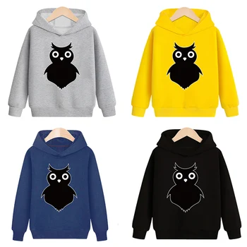 

Kids Hoodies Boys Girls Toddler Children Sweatshirt Tops Print Owl Cartoon Autumn Spring Winter Clothing Clothes Black Coat