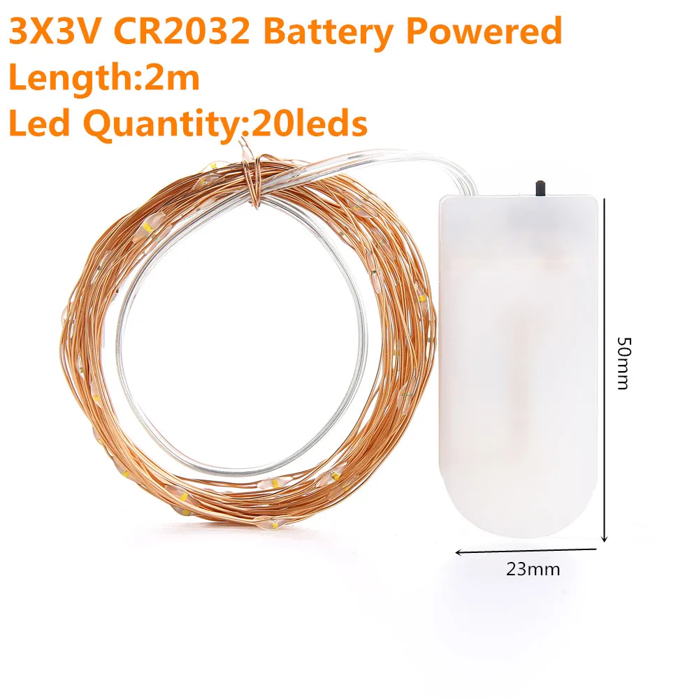 2m cr2032 battery Рождественские огни батарея 3XAA CR2032 2 м 5m10m USB медный провод водонепроницаемый гирлянды для наружного использования фея Свадебная вечеринка украшения - Испускаемый цвет: 2m cr2032 battery