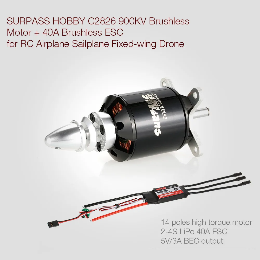 14 полюсный бесщеточный двигатель SURPASS HOBBY 2826 900KV & 40A ESC 2 4S для радиоуправляемого
