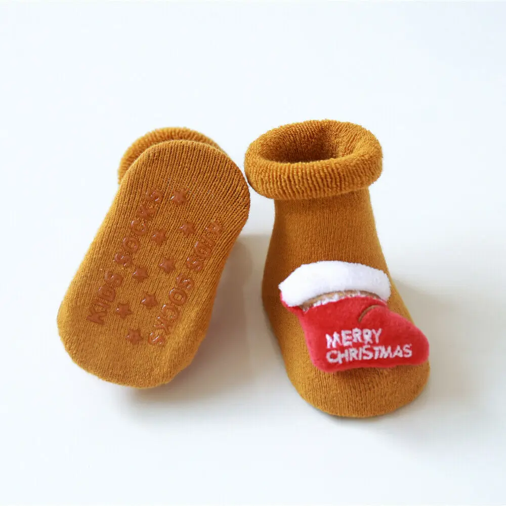Коллекция года, брендовые От 0 до 3 лет рождественские чулки для малышей хлопковые махровые носки-тапочки силиконовые Нескользящие Детские аксессуары для носков, 6 цветов