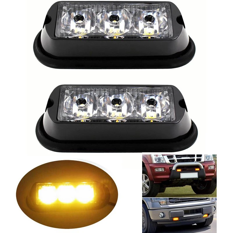 2 шт. 3-Led стробоскопический светильник желтый Водонепроницаемый аварийная