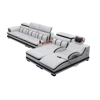comprar Sofá De Couro Genuíno Real Do Reclinável Da Forma De L Com Orador Da Massagem Conjunto De Sofás Da Sala