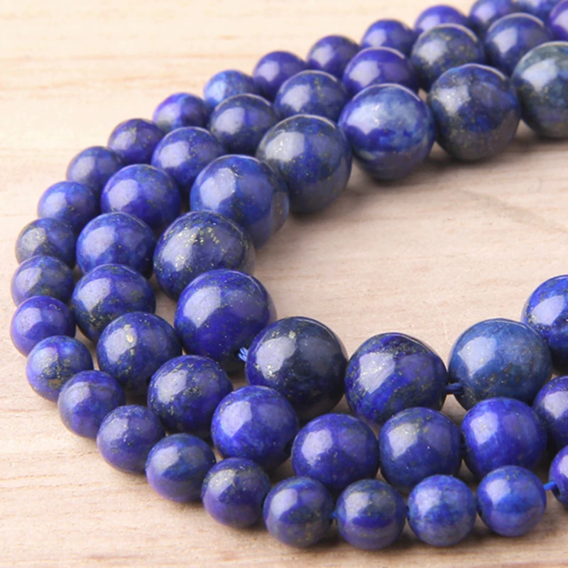 

4 6 8 10 12MM Natural blue Lapis Lazuli stone beads smooth Round Lapis Lazuli spacer loose Beads For Jewelry Making bracelet diy