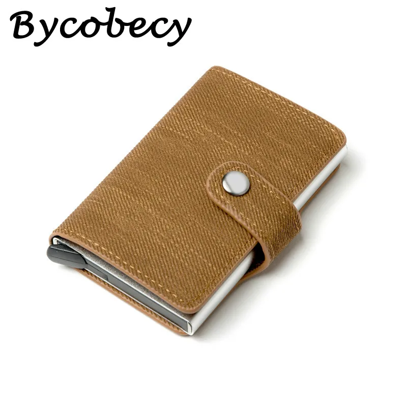 Bycobecy, новинка, высокое качество, деним, RFID, противоугонная кнопка, держатель для карт, клатч, одна коробка, для мужчин и женщин, всплывающий, тонкий, дорожный кошелек