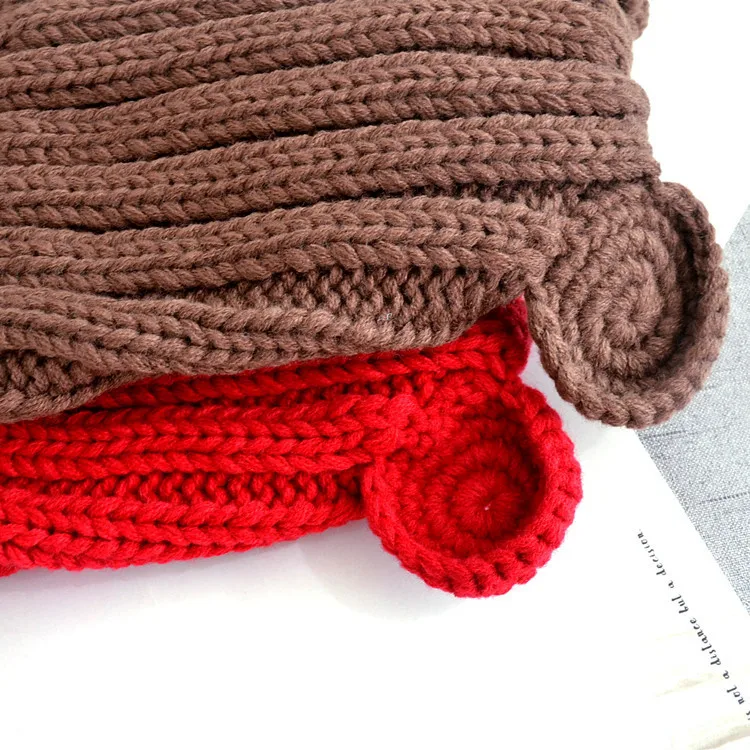Knitted Winter Baby Hat with Ears Cartoon Lace-up Children Kids Baby Bonnet Cap for 1-4 Years 6 Colors