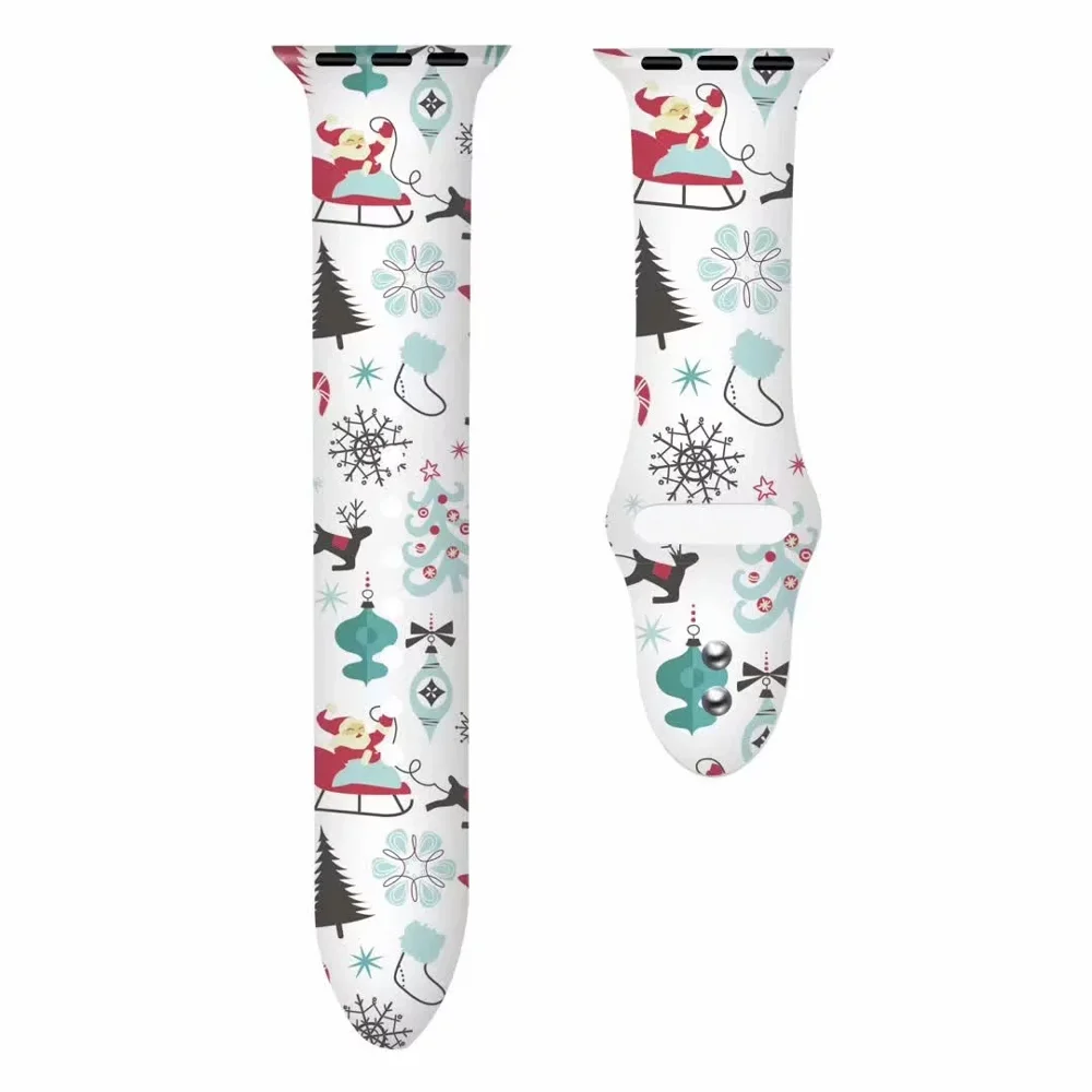 Christmas A Christmas Sport band for Apple Watch series 5 4 3 2Graffiti painting Silicone strap for iWatch colorful adapter flamingo leopard - Band Color: Christmas A