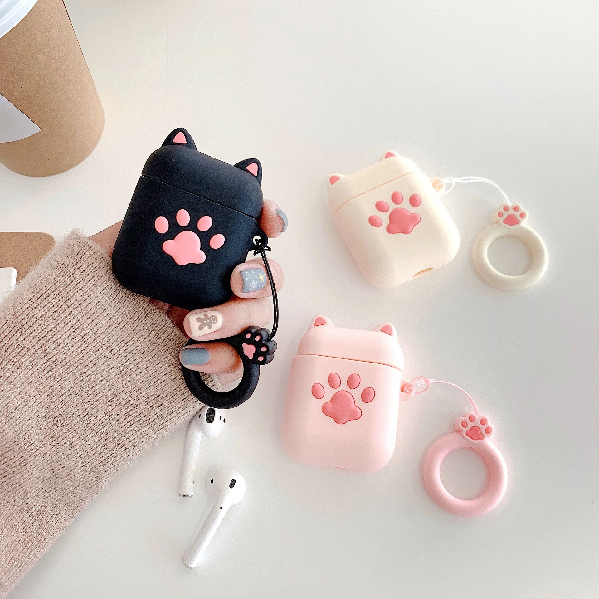 Чехол с кошачьими лапками для беспроводных наушников Airpods 2 пылезащитный чехол