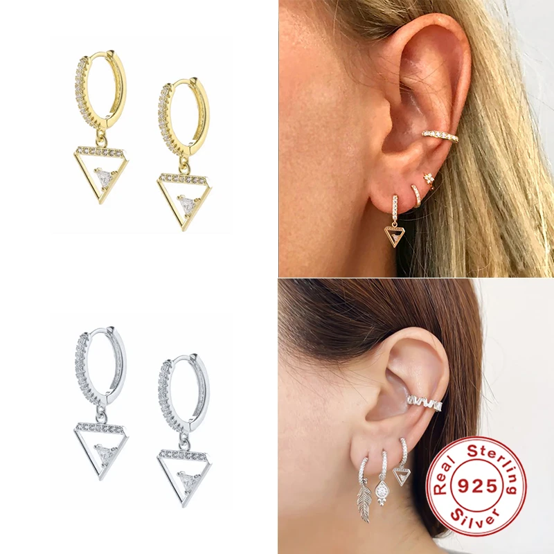 

GS New Arrival 925 Sterling Silver European American Triangle Shape Zircon Pendant Drop Earrings For Women Fine Jewelry