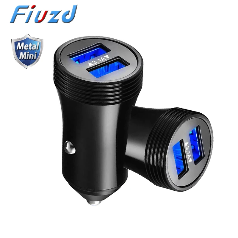 Fiuzd Универсальный Металлический Мини светодиодный 3.1A двойной USB Автомобильное зарядное устройство для baseus быстрое зарядное устройство для телефона foraukey адаптер зарядное устройство для Ugreen телефон