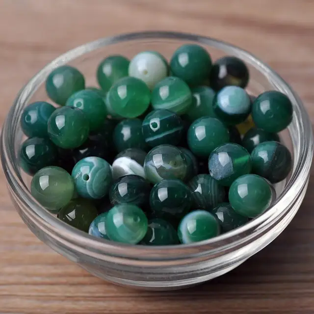 Round 4mm 6mm 8mm 10mm 12mm Natural Stone Rock Loose Spacer Beads lot for Bracelet Jewelry Making Findings DIY Crafts Green Lace Agate