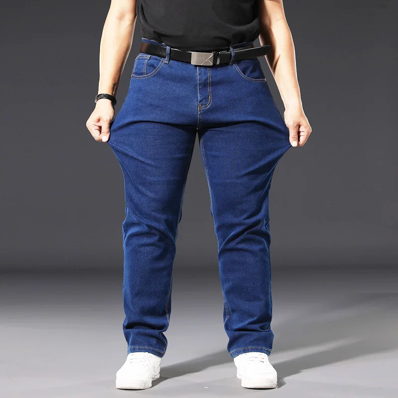 Men Autumn Winter Large Size Jeans Pants Quality Elastic Plus Denim Fat High Waist Full Length Jean | Мужская одежда