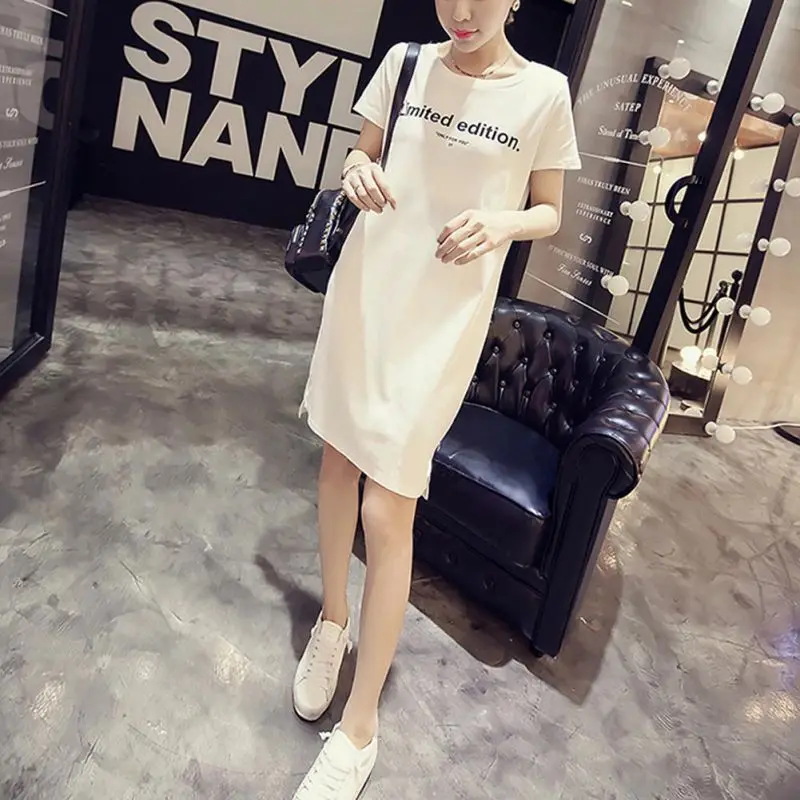 

Summer Letter print tee Dress Women Korean Long Top Tees T-shirts Casual Dresses Female harajuku Plus Size vestido