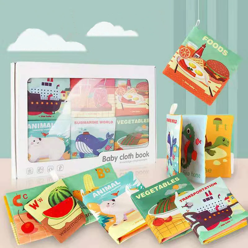 

6 Books/Set Soft Cloth Books For Boy/Girls 0-12 month Baby Toy Crib Infant Kids Early Development Toys Educational Toddler Books