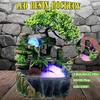

Creative Indoor LED Desktop Mini Simulation Resin Rockery Waterfall Statue Feng Shui Water Fountain Home Garden Crafts