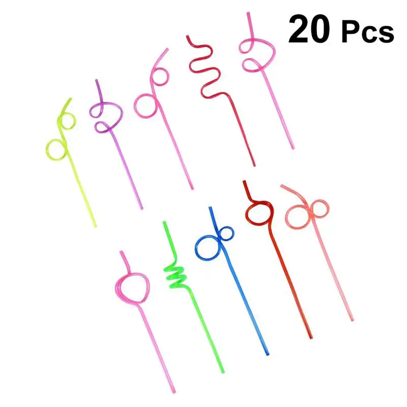 20PCS Decorative Crazy Shape Mixed Color Drinking Straws for Holiday Fun Carnivals | Дом и сад