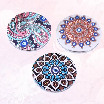 

3pcs National Style Makeup Mirror Foldable Double Sided Mirror Round Mirror for Girls Women Ladies (Random)