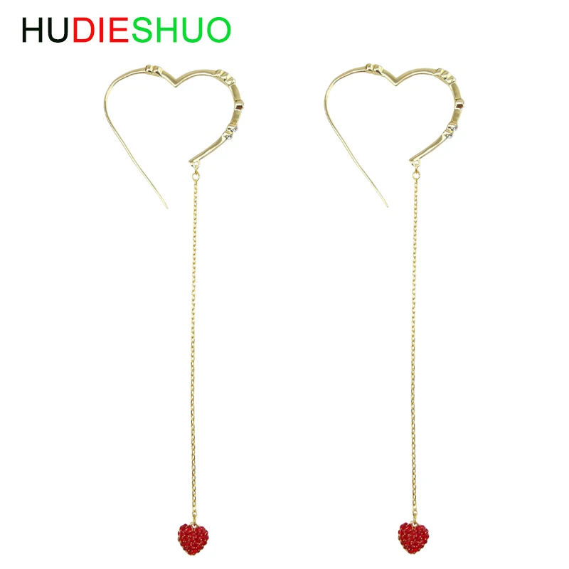 

Fashion Big Heart Earrings with Long Tassel Gold Color Drop Earrings for Women Street Jewelry