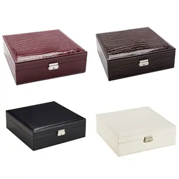 

Fashion Leather Jewelryl Box With mirror Double Layers Jewelry Storage Box Crocodile Pattern Fashion Jewelry Box 2019 New