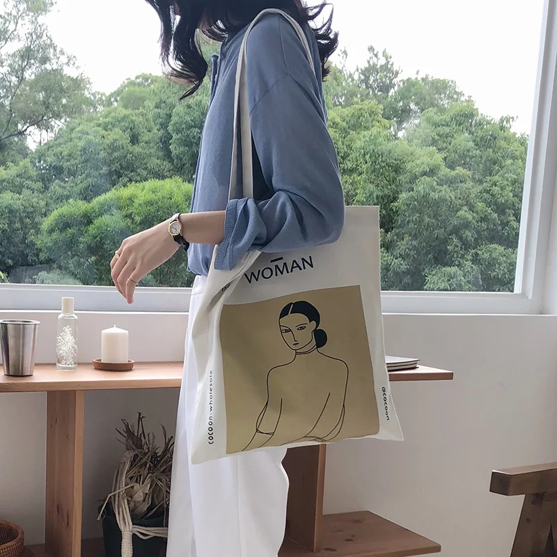 Корейский модный простой женский пакет элегантная Холщовая Сумка, сумка для шопинга на плечо, сумка для девочек