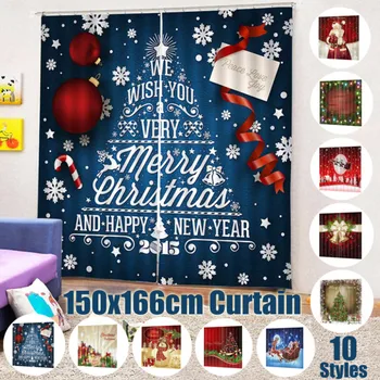 

2Pcs/Set 150x166CM Old Santa Curtains Christmas Tree 3D Christmas Decorative Printed Window Modern Curtain for Home Decoration