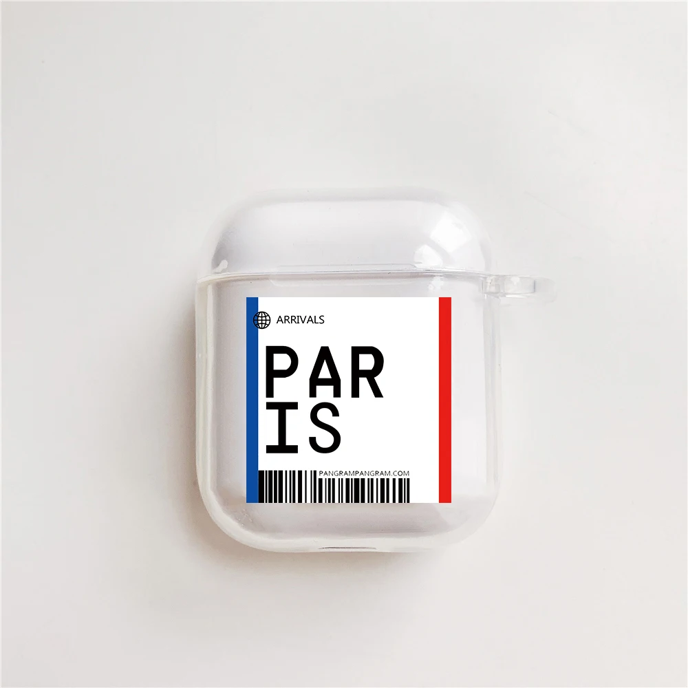 Роскошный чехол-гарнитура Bluetooth для Airpods 2 1 INS Label со штрих-кодом и надписью «город США», прозрачный мягкий чехол из ТПУ - Цвет: PARIS