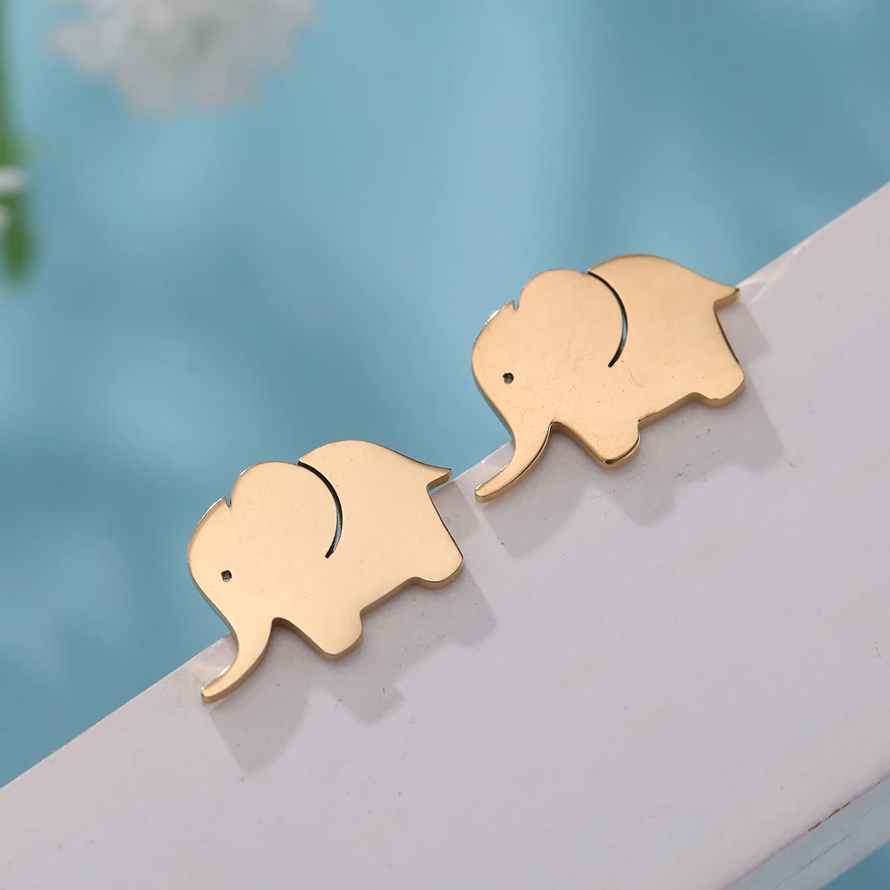 elephant gold My shape серебряные и золотые серьги-гвоздики облако Луна Звезда кошка Снежинка бабочка животное из нержавеющей стали маленькие серьги женские серьги - Окраска металла: elephant gold