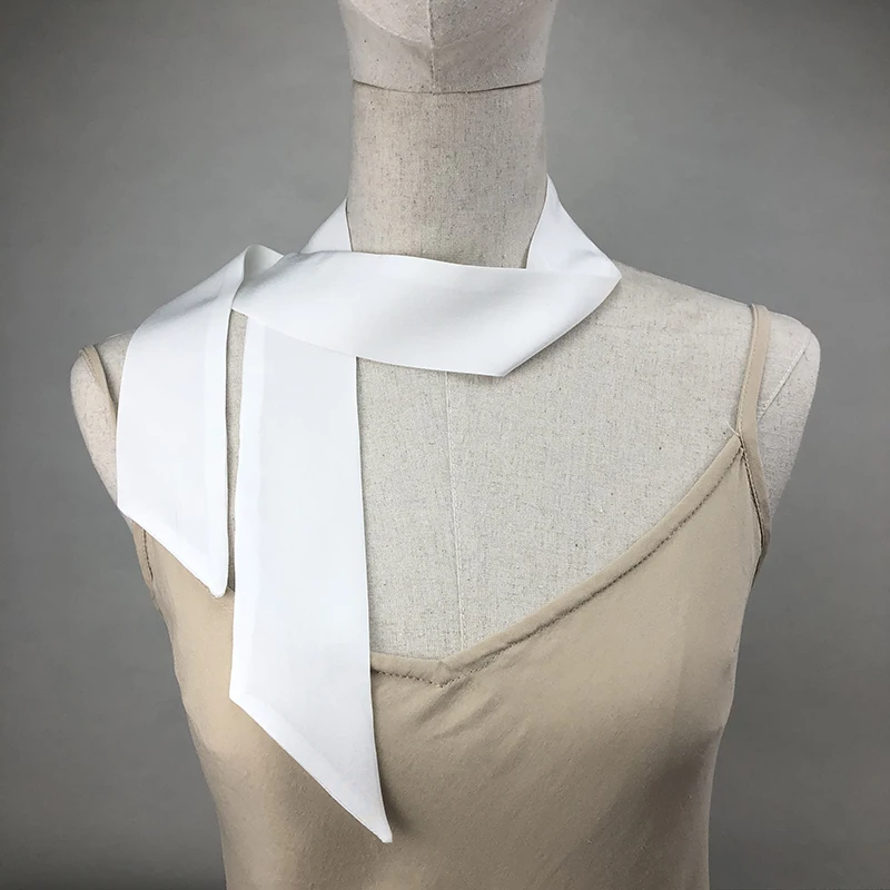 100% Silk Scarves Two Layer Fashion Crepe De Chine Natural White Silk Head Scarf Women's Bandeau Cute Bag Ribbon silk scarf