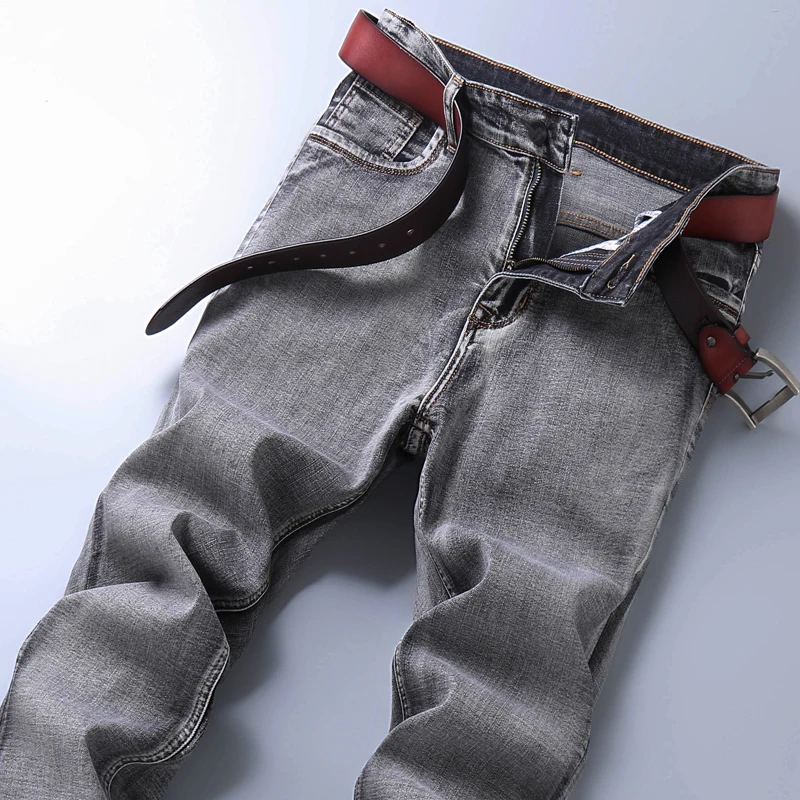 2022 New Men's Stretch Regular Fit Jeans Business Casual Classic Style Fashion Denim Trousers Male Black Blue Gray Pants 2