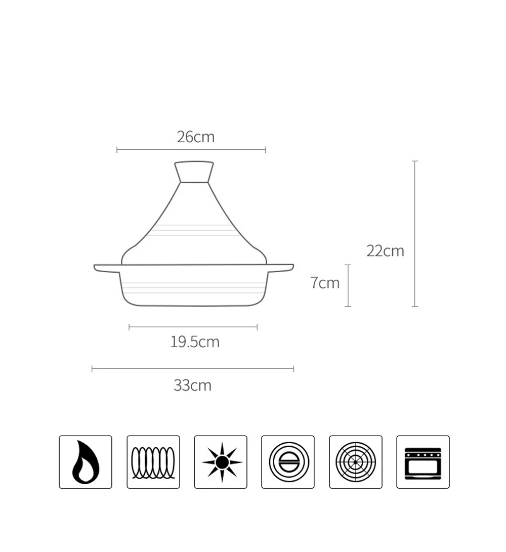 Taji горшок 26 см бытовой чугунный горшок Марокканская глиняная посуда рисоварка индукционная плита Универсальный суп горшок кухонная утварь