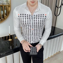 Camisa Masculina, осенняя мужская рубашка, индивидуальная, с принтом, с длинным рукавом, рубашки для мужчин, роскошная, для ночного клуба, смокинг, платье, Camisa Hombre