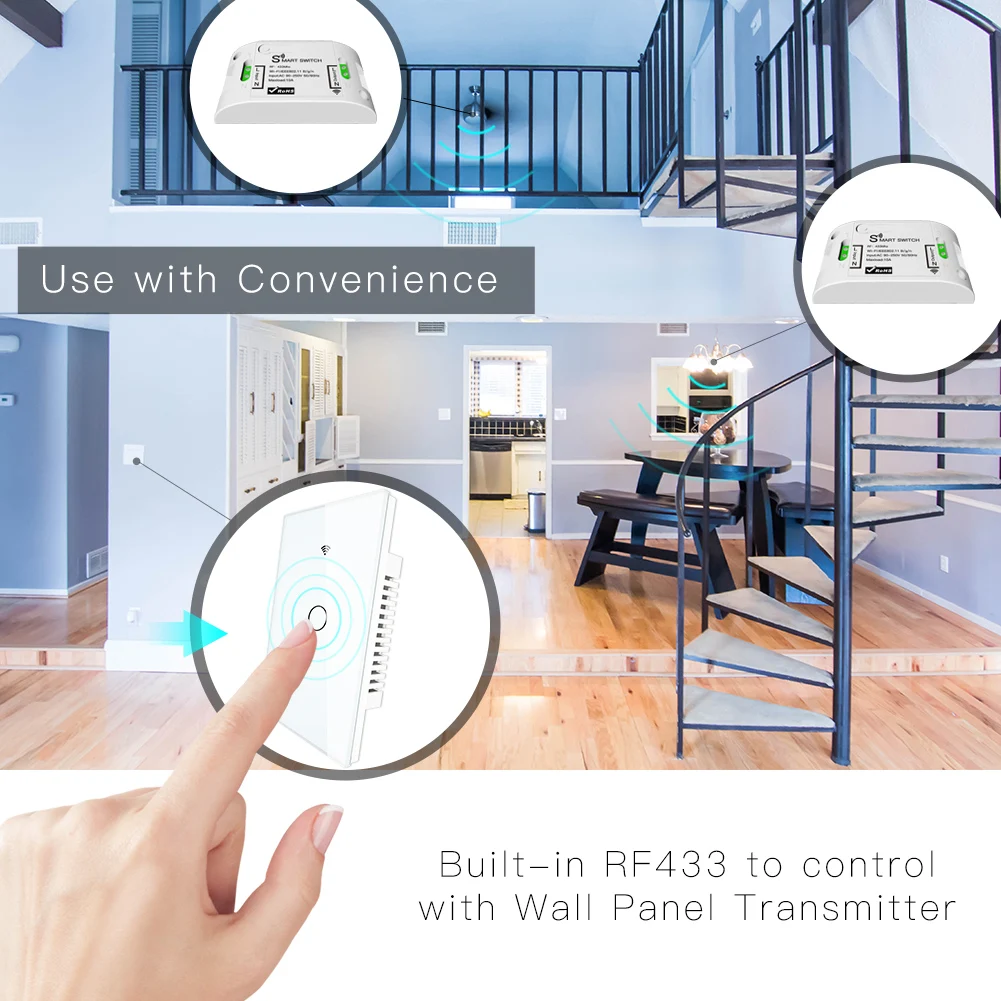  RF433 WiFi Smart Wall Touch Switch No Neutral Wire Needed Smart Single Wire Wall Switch Work with A - 4000460057355