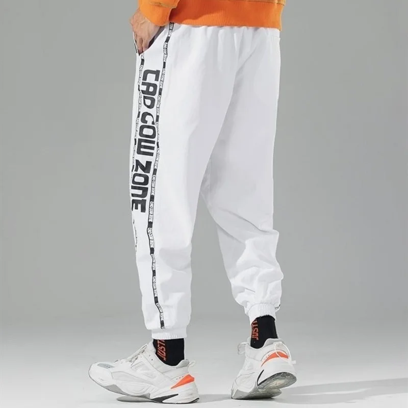 Yasword Men Pants Trousers Straight Ankle-Length Solid Color Casual Fashion Loose Male Elastic Waist Clothing Streetwear