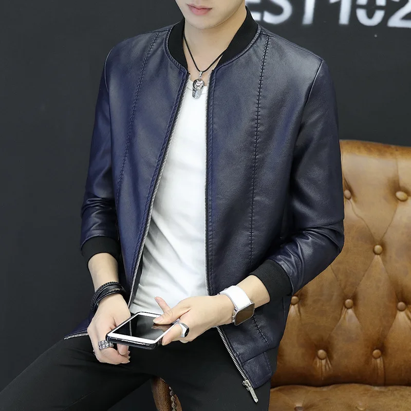 

FOR MEN'S Leather Coat Jacket Slim Fit Korean-style MEN'S Coat PU Leather Casual Men'S Wear Thin Leather Jacket