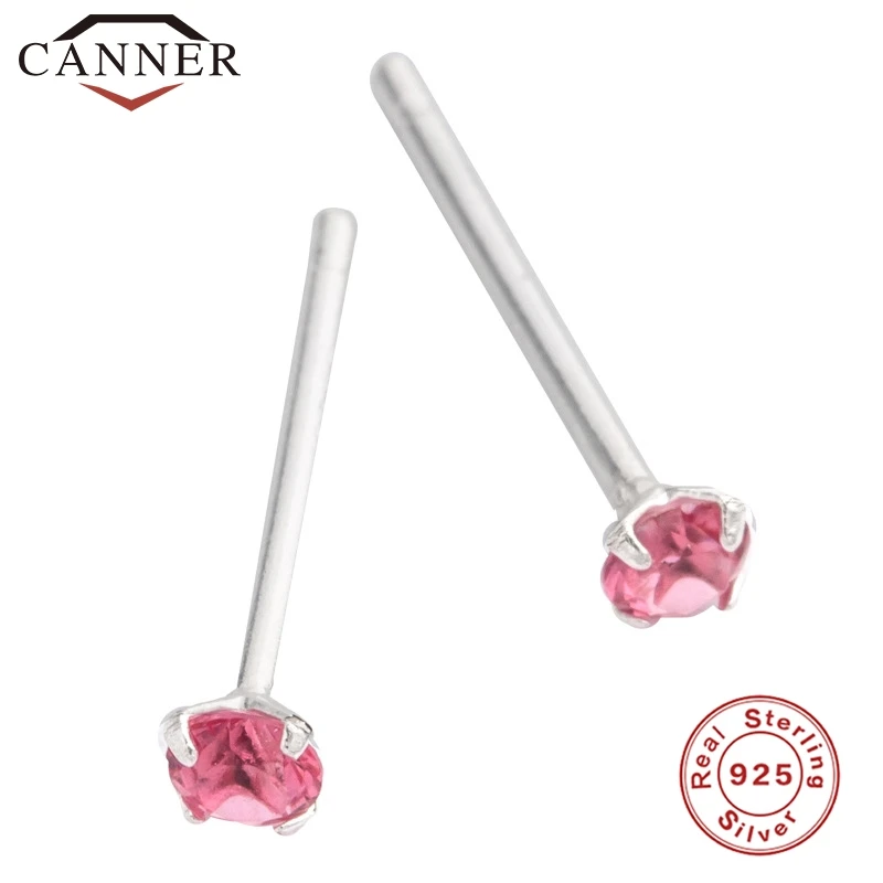 

Cute Mini Pink Blue Crystal 925 Sterling Silver Stud Earrings for Girl Simple Geometric Zircon Small Studs Girl Fashion Earrings