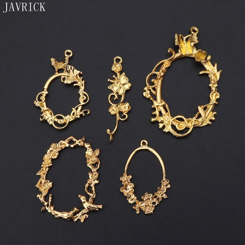 

5Pcs Retro Flower Vine Photo Blank Frame Pendants Bezel Setting UV Resin Jewelry