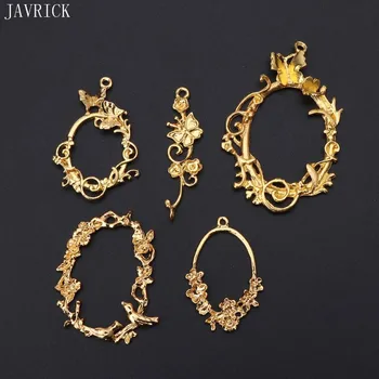 

5Pcs Retro Flower Vine Photo Blank Frame Pendants Bezel Setting UV Resin Jewelry