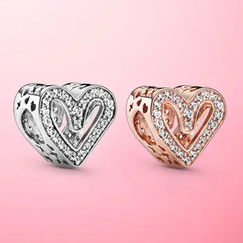 

Genuine 925 Sterling Silver Sparkling Freehand Heart Charm Beads fit Original Pamura Bracelets 925 Silver Brand Jewelry Gift