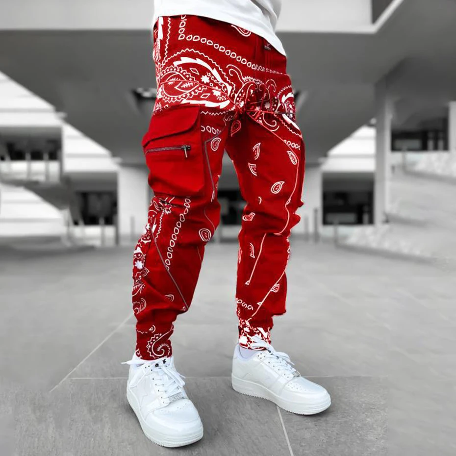 Cargo Men Casual Pants Paisley Reflective Joggers Oversized