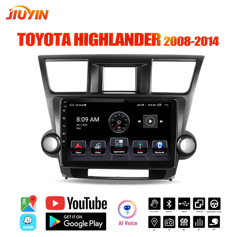 Автомагнитола 2DIN JIUYIN для Toyota Highlander 2008-2014 Android 10 GPS-навигация Wi-Fi Bluetooth