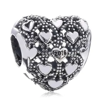 

Authentic 925 Sterling Silver Bead Charm Vintage Openwork Love Heart Club Beads Fit Pandora Bracelet Bangle Diy Jewelry